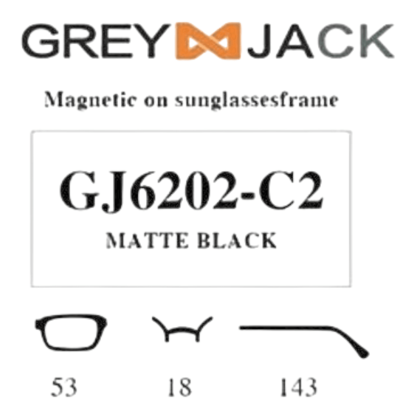 Grey Jack Clip On | Magnetic On Sunglasses Frame | GJ6202 | Matte Black | 53-18-143 - EVORA