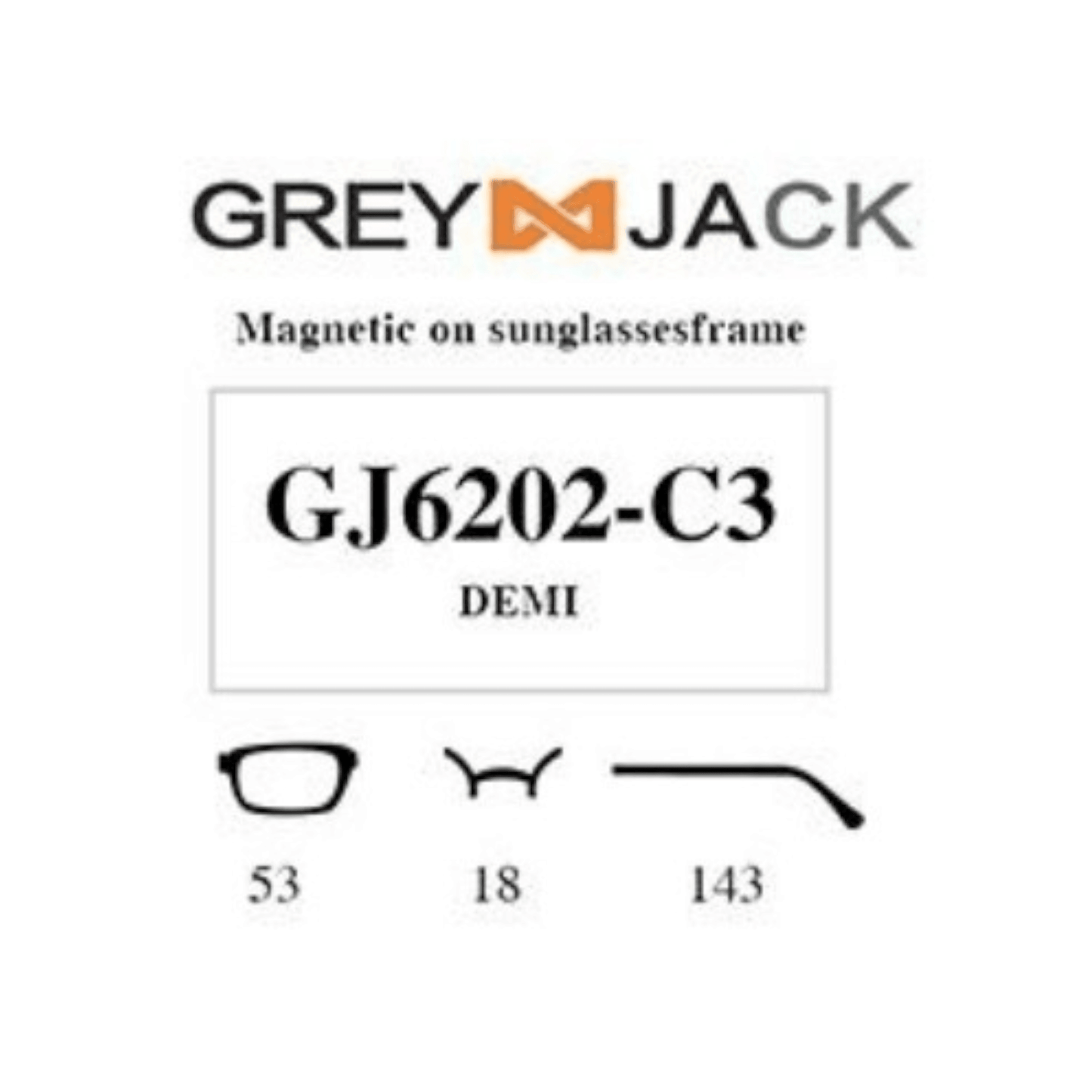 Grey Jack Clip On | Magnetic On Sunglasses Frame | GJ6202 | DEMI | 53-18-143 - EVORA