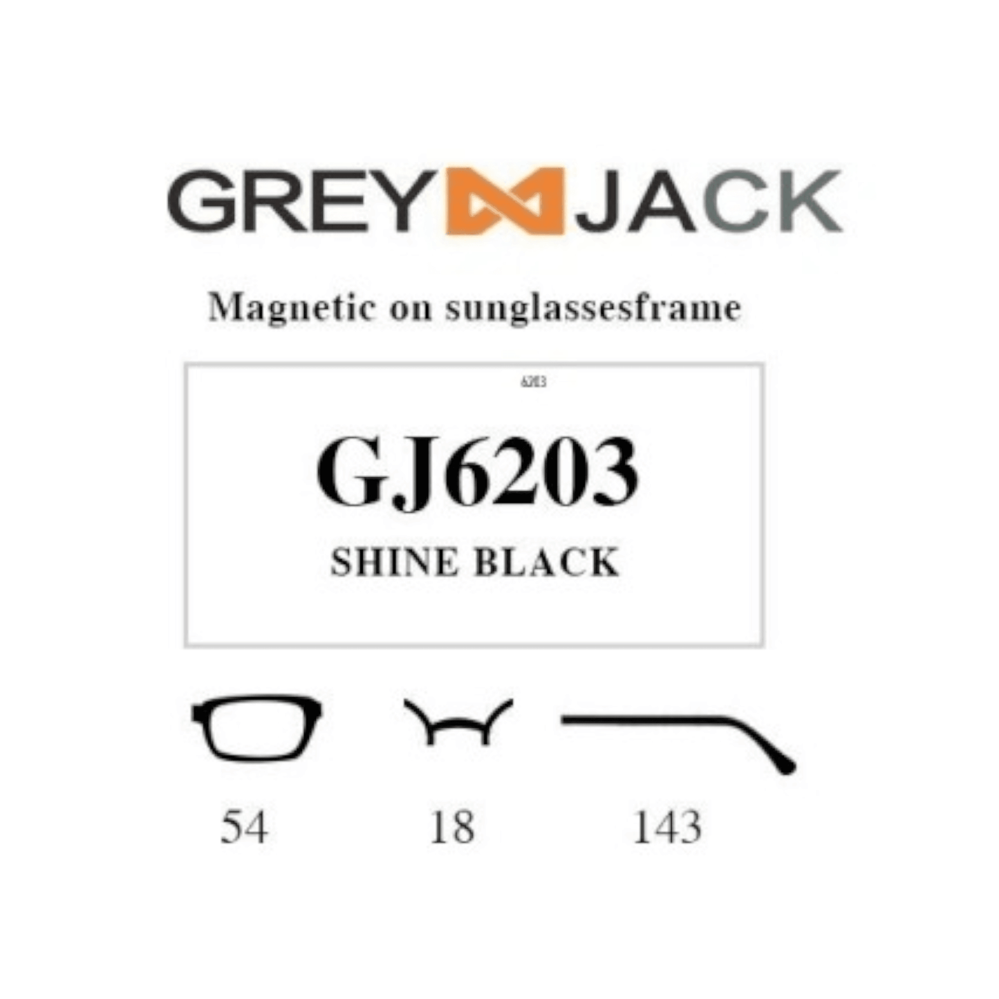Grey Jack Clip On | Magnetic On Sunglasses Frame | GJ6203 | Shine Black | 54-18-143 - EVORA