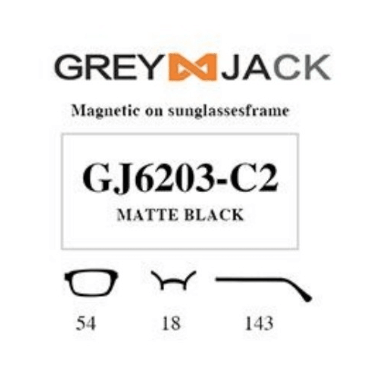 Grey Jack Clip On | Magnetic On Sunglasses Frame | GJ6203 | Matte Black | 54-18-143 - EVORA