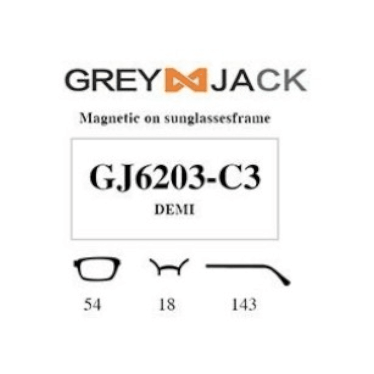 Grey Jack Clip On | Magnetic On Sunglasses Frame | GJ6203 | DEMI | 54-18-143 - EVORA