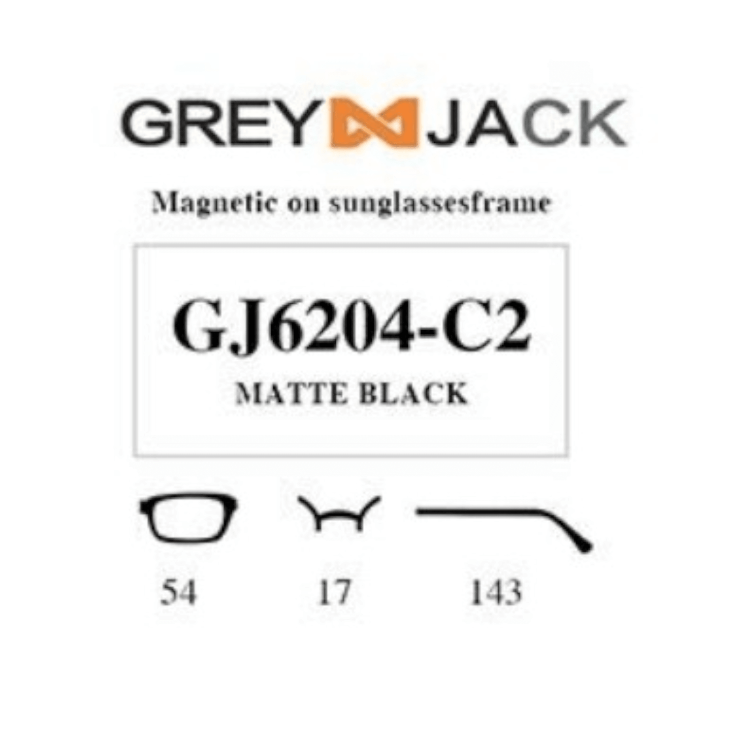 Grey Jack Clip On | Magnetic On Sunglasses Frame | GJ6204 | Matte Black | 54-17-143 - EVORA