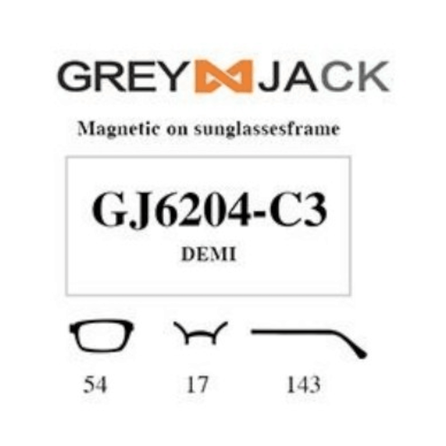 Grey Jack Clip On | Magnetic On Sunglasses Frame | GJ6204 | DEMI | 54-17-143 - EVORA