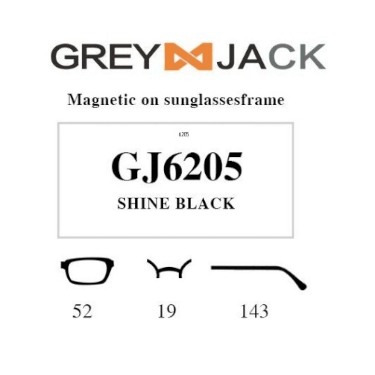 Grey Jack Clip On | Magnetic On Sunglasses Frame | GJ6205 | Shine Black | 52-19-143 - EVORA