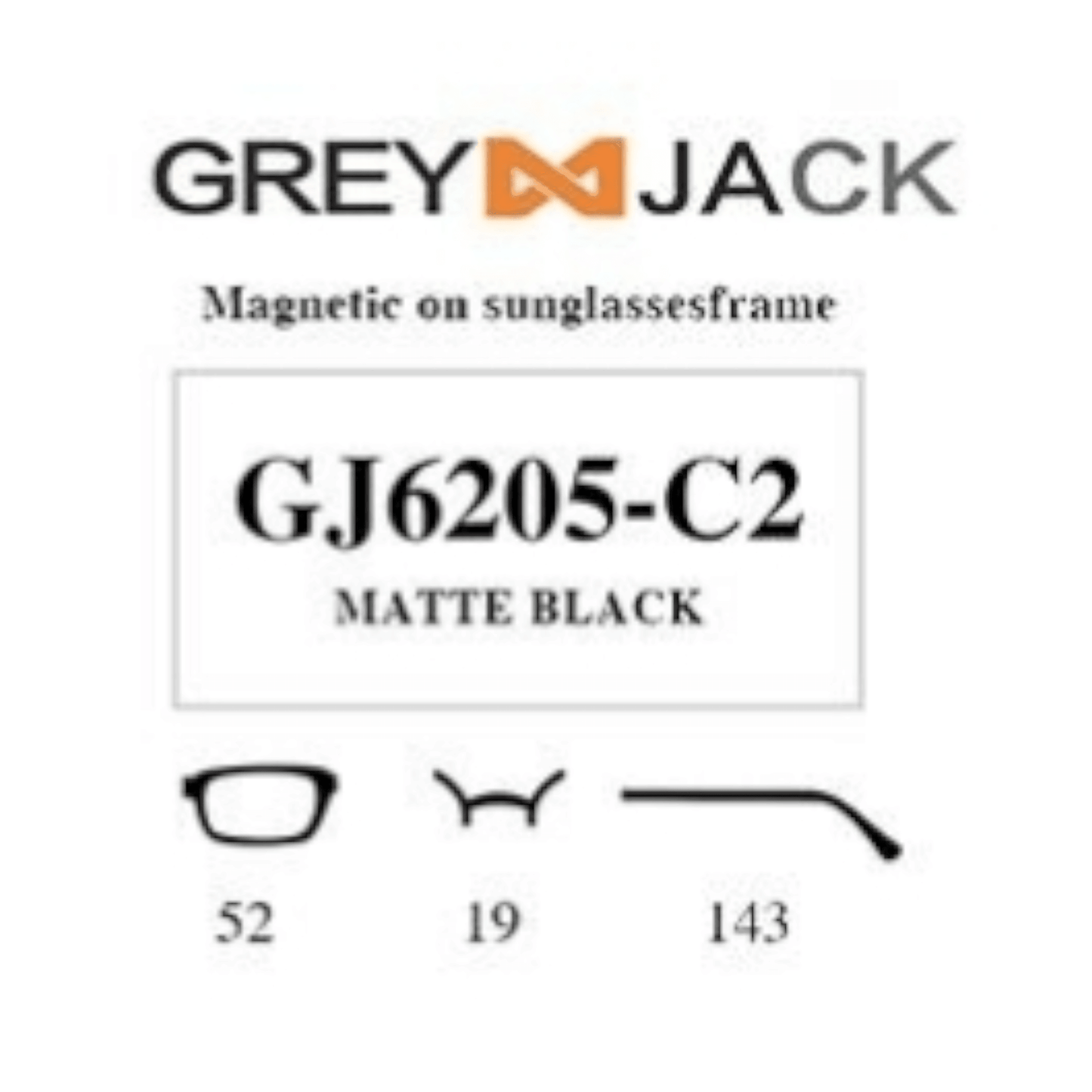 Grey Jack Clip On | Magnetic On Sunglasses Frame | GJ6205 | Matte Black | 52-19-143 - EVORA