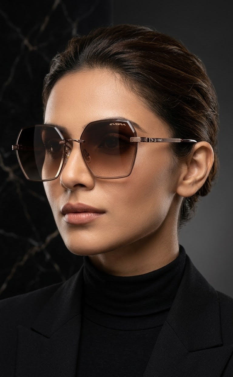 EVORA Mocha Prism Luxe Rimless Geometric Sunglasses for Women