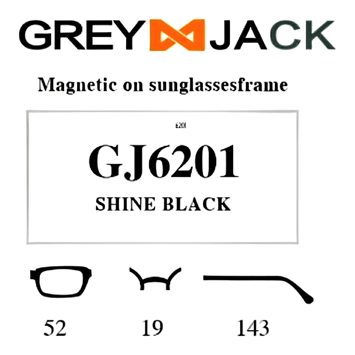 Grey Jack Clip On | Magnetic On Sunglasses Frame | GJ6201 | Shine Black | 52-19-143 - EVORA