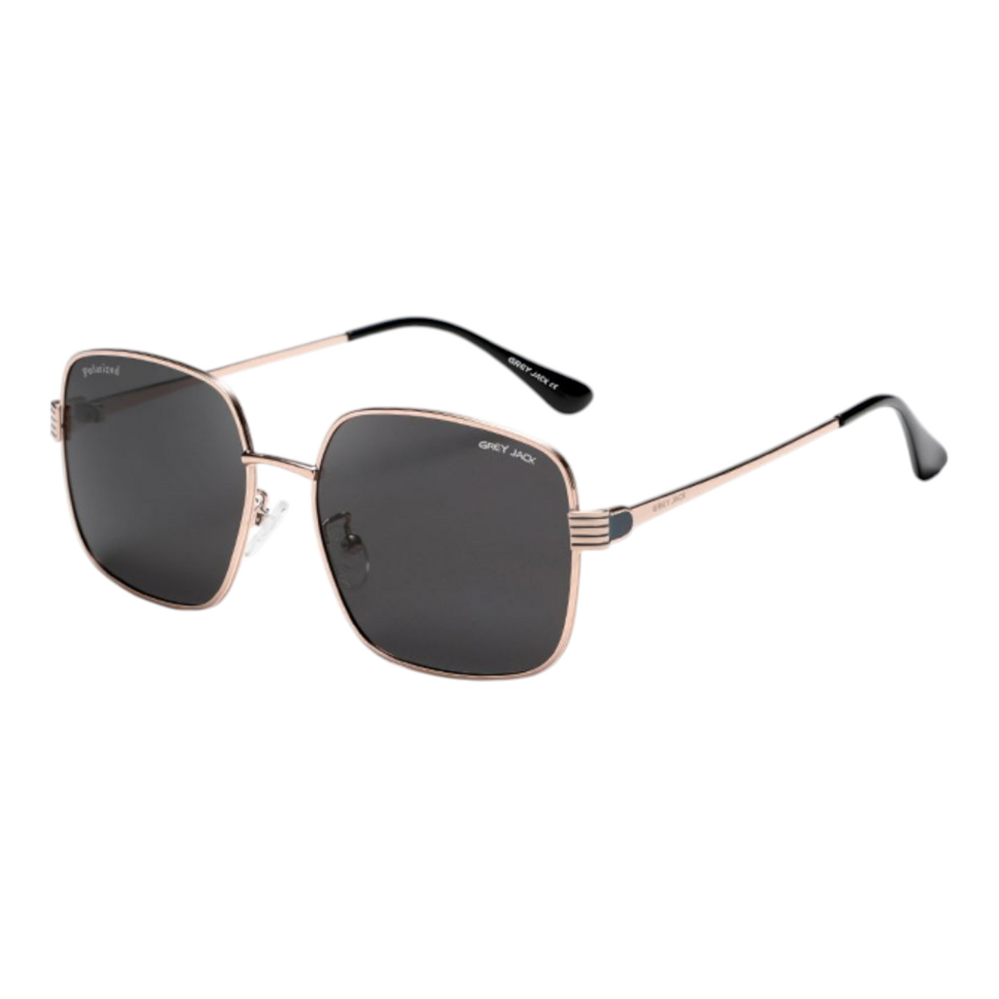 Grey Jack GJB046 polarized sunglasses in gold frame with black lenses – unisex square UV eyewear.
