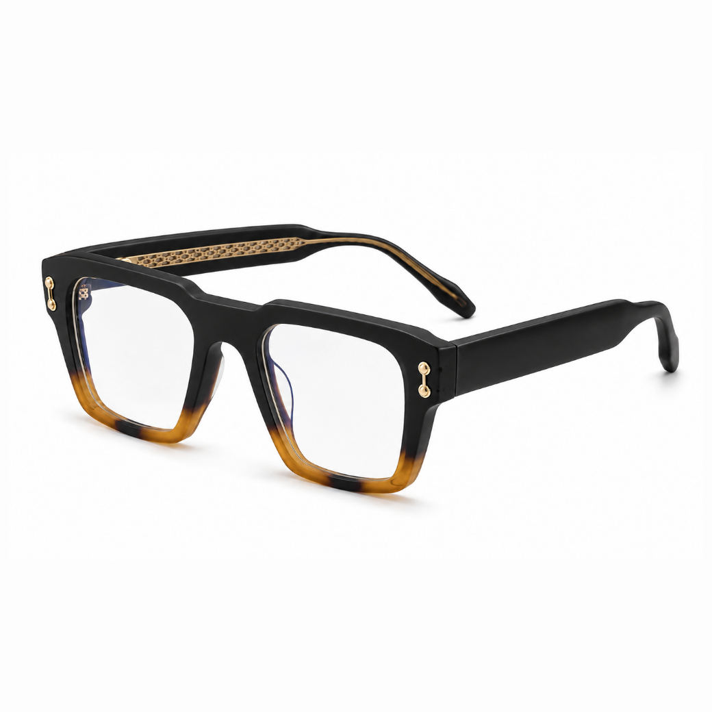 EVORA L7006 Midnight Fade Premium Square Acetate Eyewear Frame | Black & Honey Gradient | Size 52-21-146