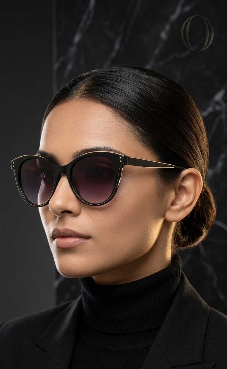 EVORA Midnight Muse – Premium Cat-Eye Black Sunglasses for Women