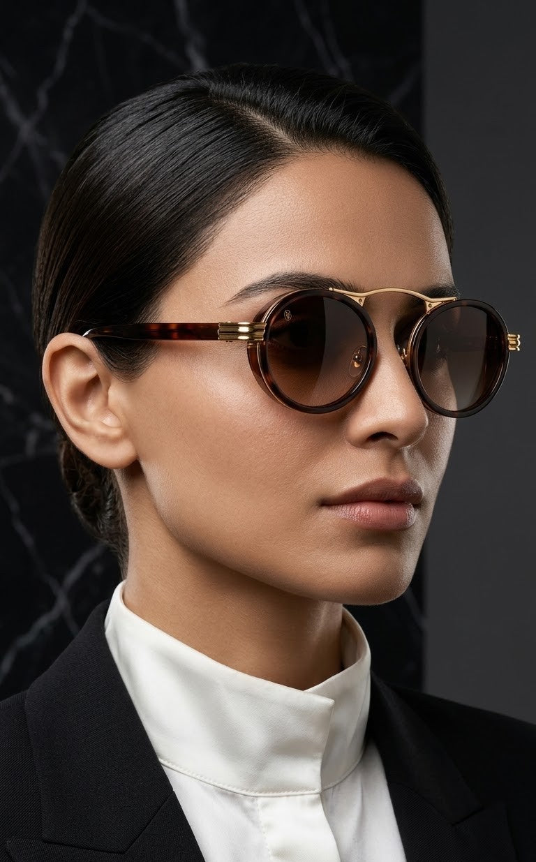EVORA Amber Halo – Premium Round Tortoise Sunglasses for Women