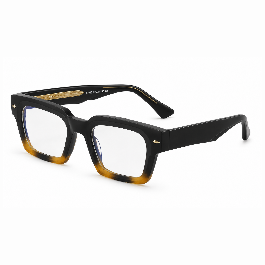 EVORA L7002 Midnight Fade Premium Square Acetate Eyewear Frame | Black & Honey Gradient | Size 50-22-150