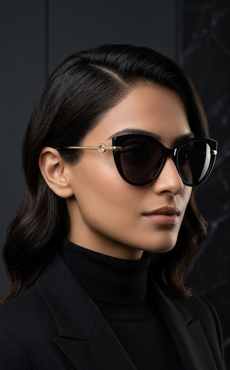 EVORA Noir Grace – Premium Cat-Eye Black Sunglasses for Women