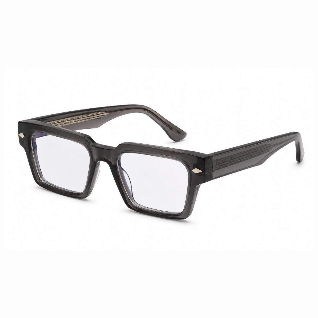 EVORA L7002 Smoke Crystal Premium Square Acetate Eyewear Frame | Transparent Grey | Size 50-22-150