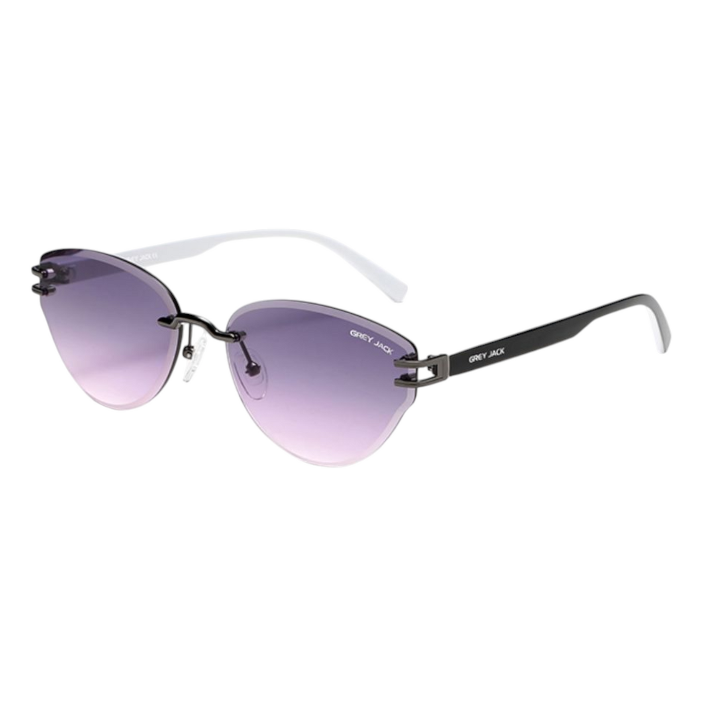 Grey Jack GJ B006 Rimless Cat Eye Sunglasses – Gun Frame with Purple Pink Lens for Women