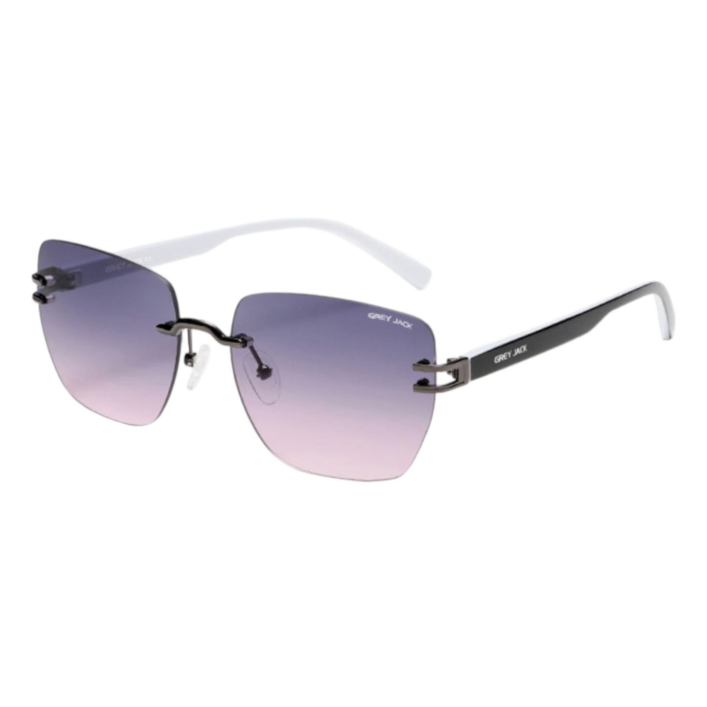 Grey Jack GJ B018 Rimless Square Sunglasses – Gunmetal Frame with Purple Pink Lens for Women