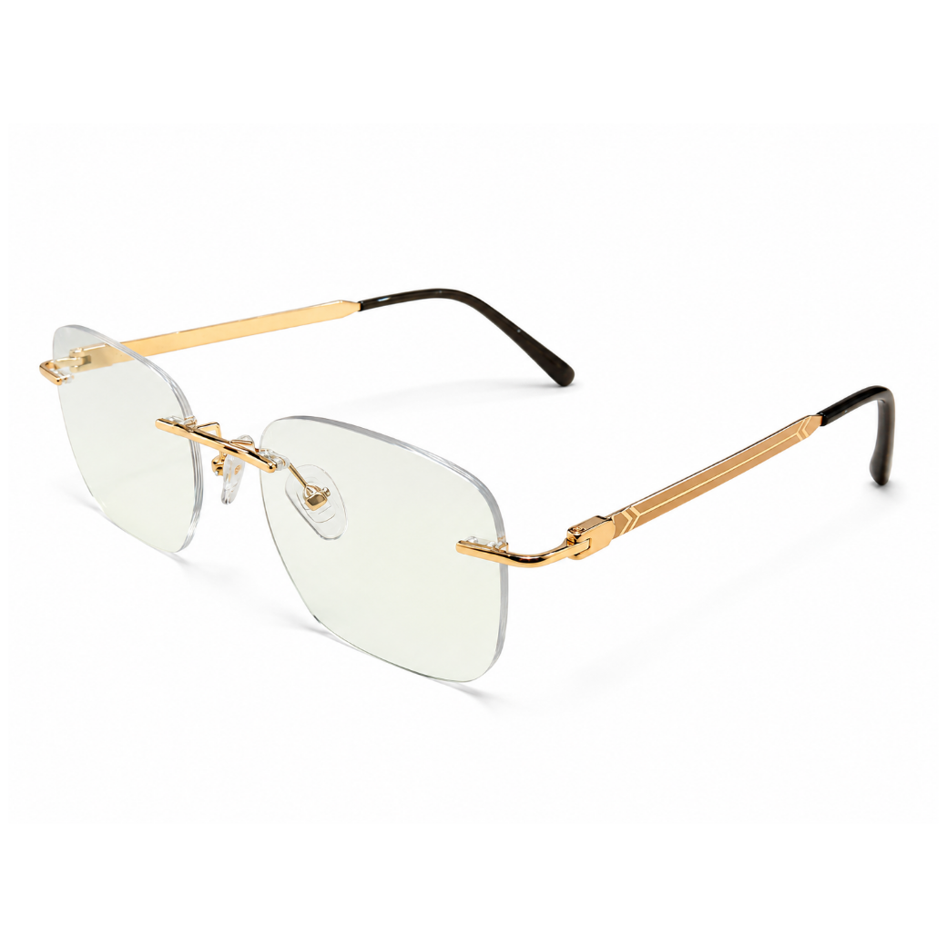 EVORA Prestige Executive Rimless Rectangular Eyeglass Frame – Premium Lightweight Metal | Gold