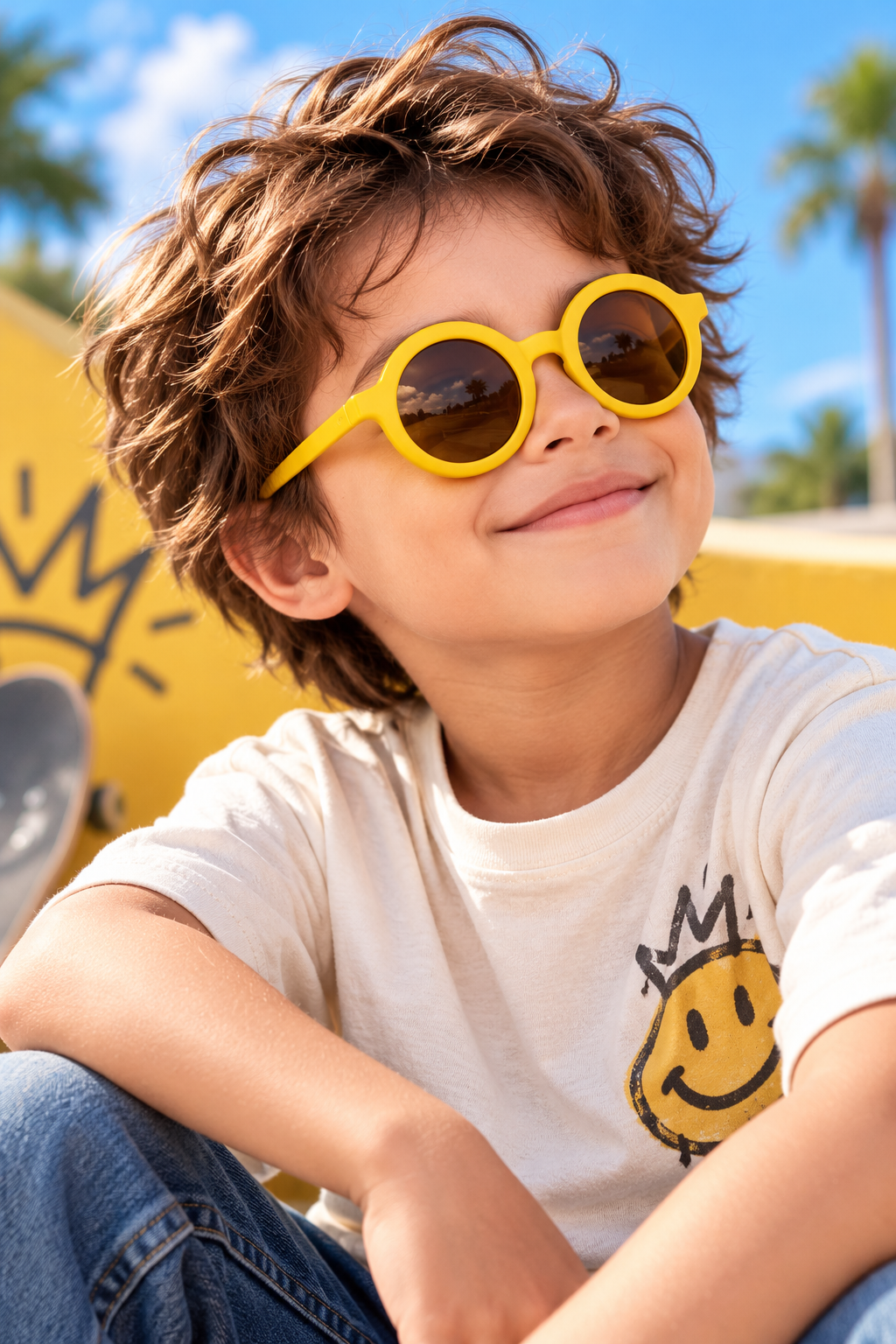 EVORA Kids Round Sunglasses – Yellow | Ages 3–7 Years