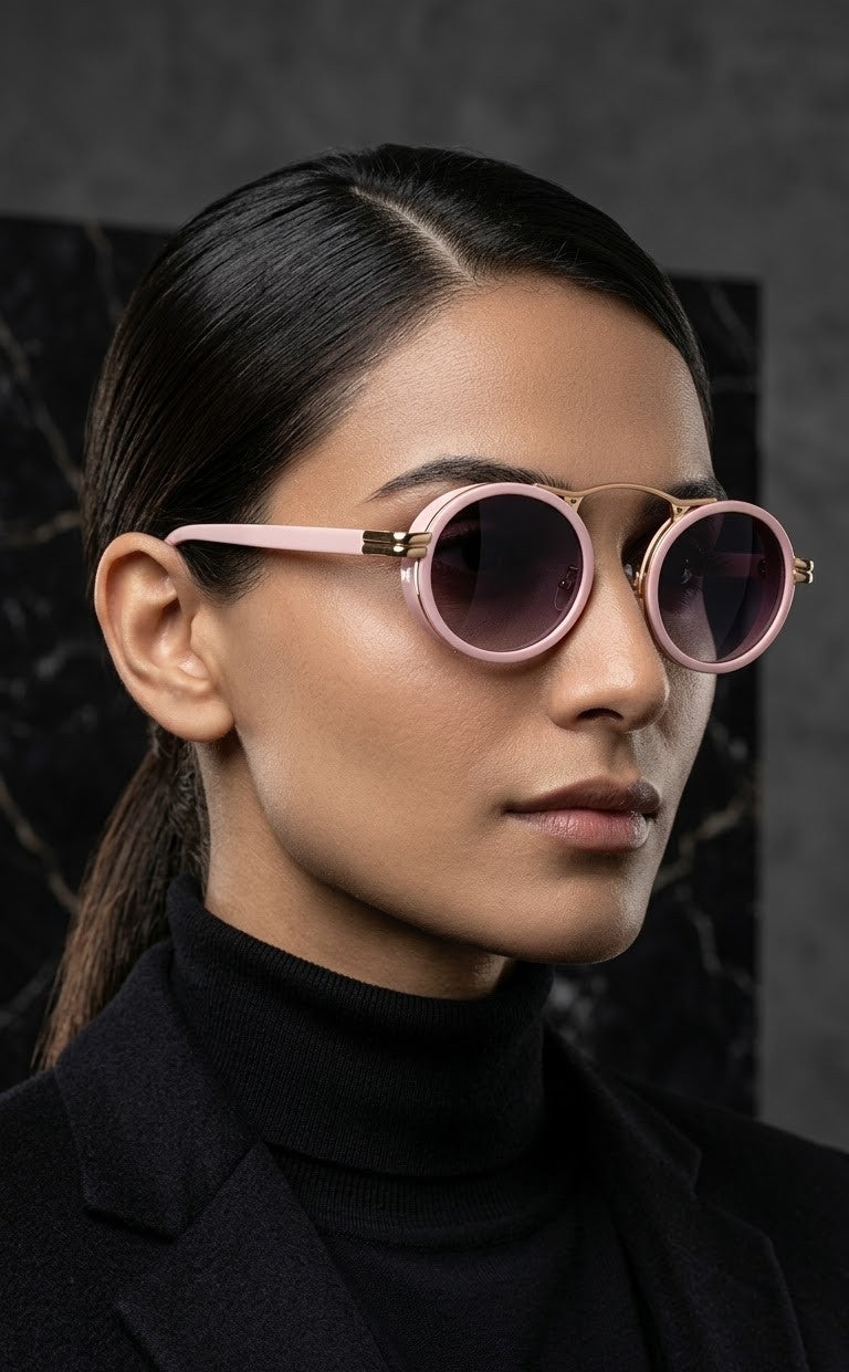 EVORA Blush Halo – Premium Round Pink Sunglasses for Women