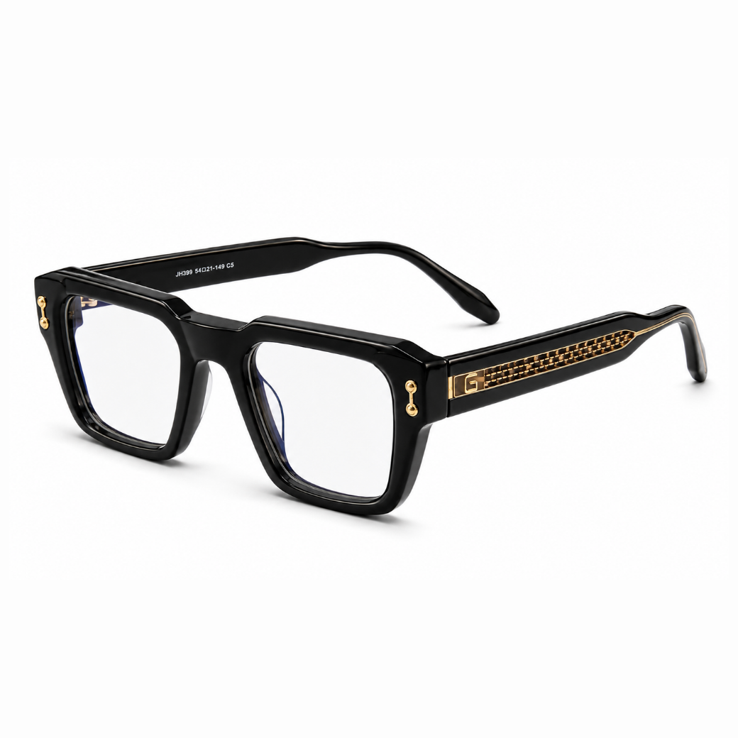 EVORA L7006 Onyx Black Premium Square Acetate Eyewear Frame | Glossy Black | Size 52-21-146