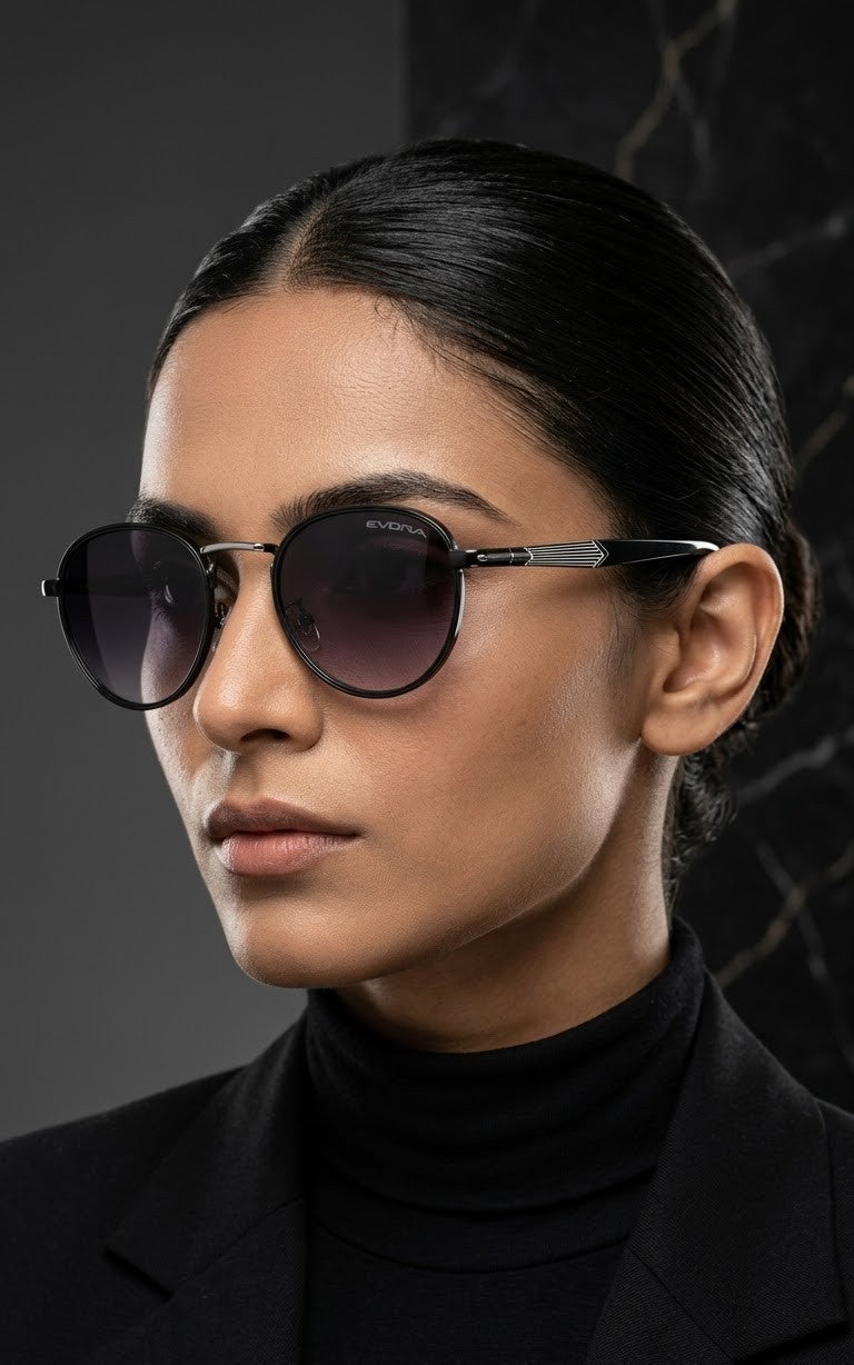 EVORA Shadow Orbit – Premium Round Black Sunglasses (Unisex)