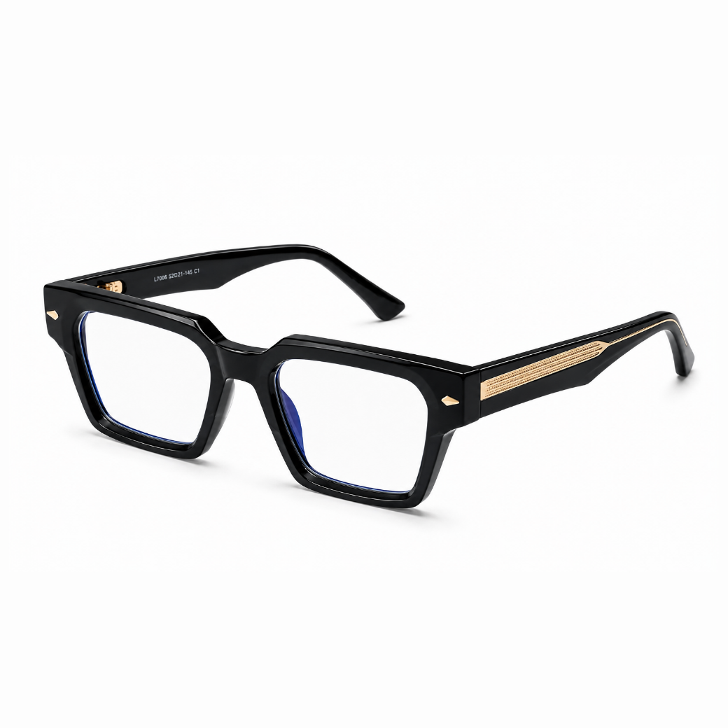 EVORA L7002 Onyx Black Premium Square Acetate Eyewear Frame | Glossy Black | Size 50-22-150
