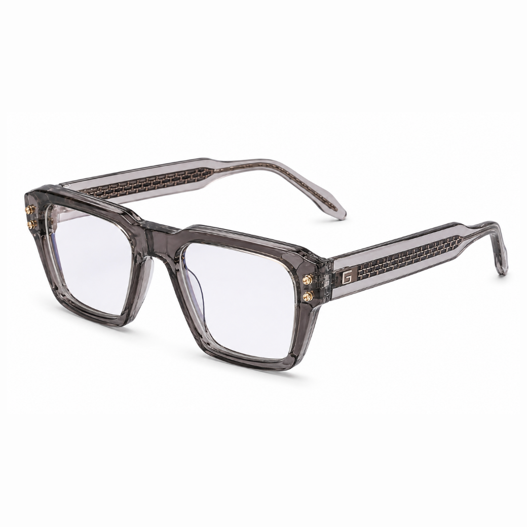 EVORA L7006 Smoke Crystal Premium Square Acetate Eyewear Frame | Transparent Grey | Size 52-21-146