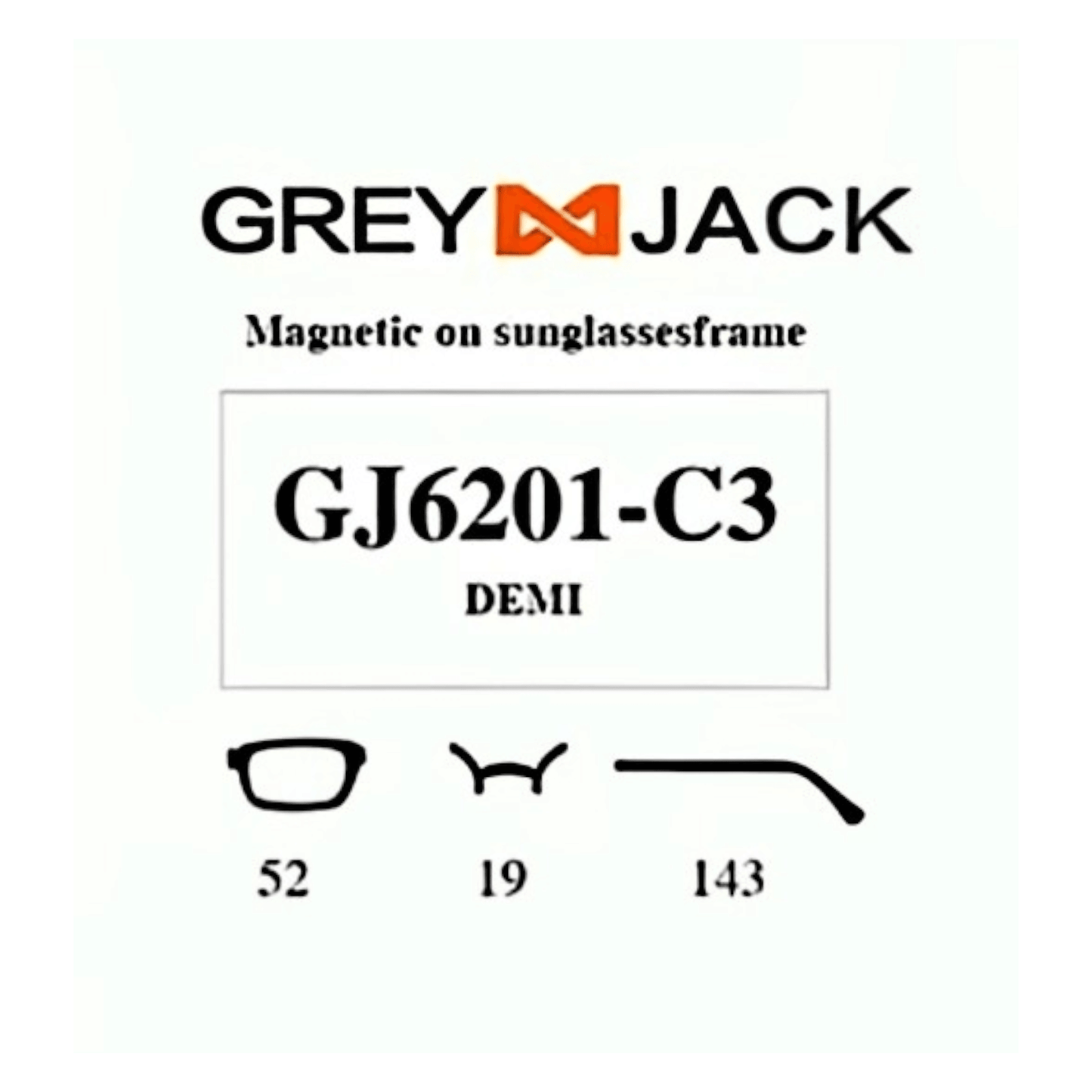 Grey Jack Clip On | Magnetic On Sunglasses Frame | GJ6201 | DEMI | 52-19-143