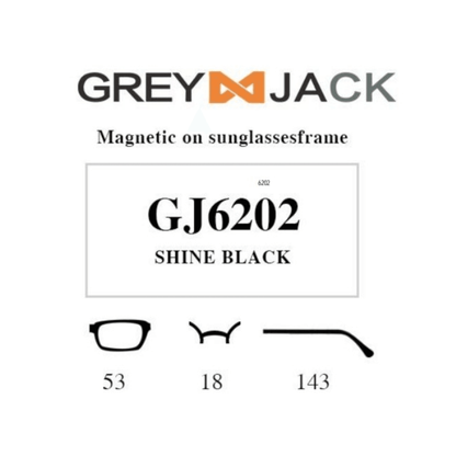 Grey Jack Clip On | Magnetic On Sunglasses Frame | GJ6202 | Shine Black | 53-18-143