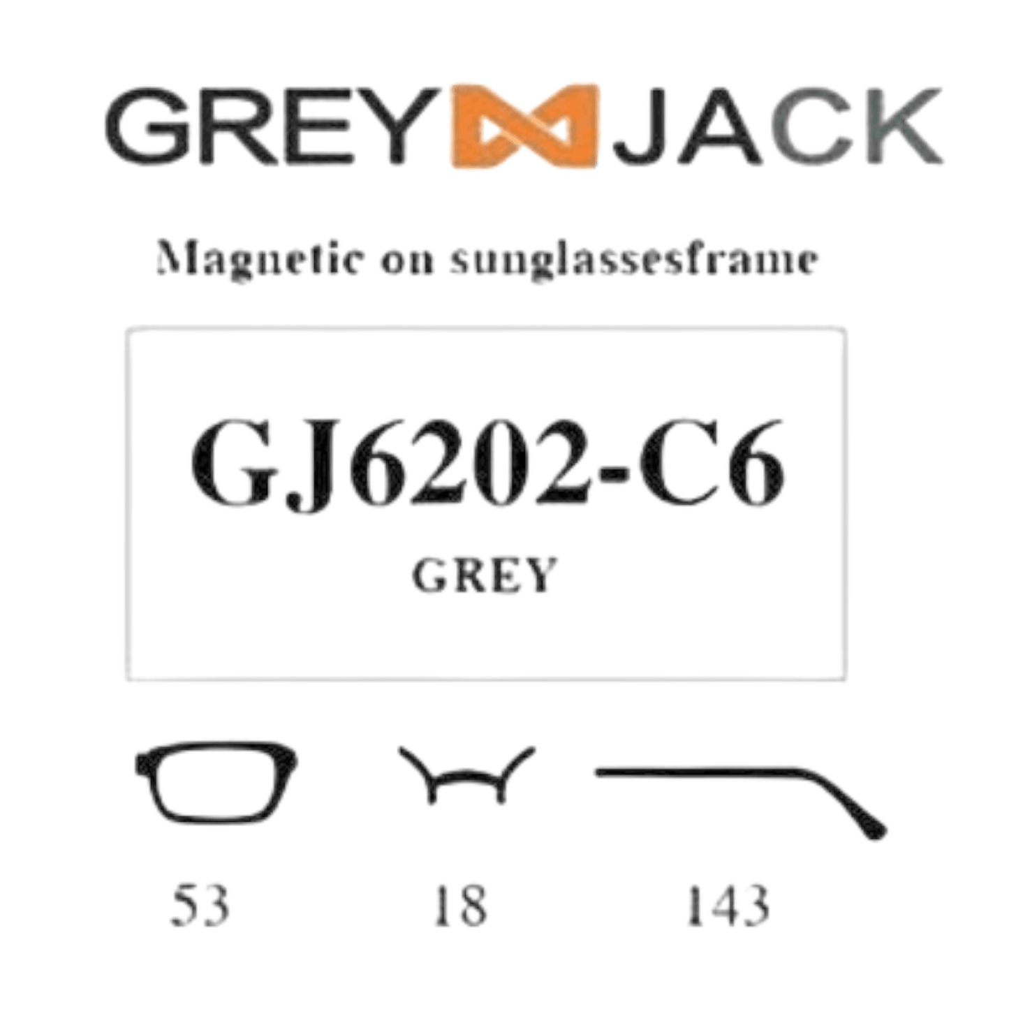 Grey Jack Clip On | Magnetic On Sunglasses Frame | GJ6202 | Grey | 53-18-143