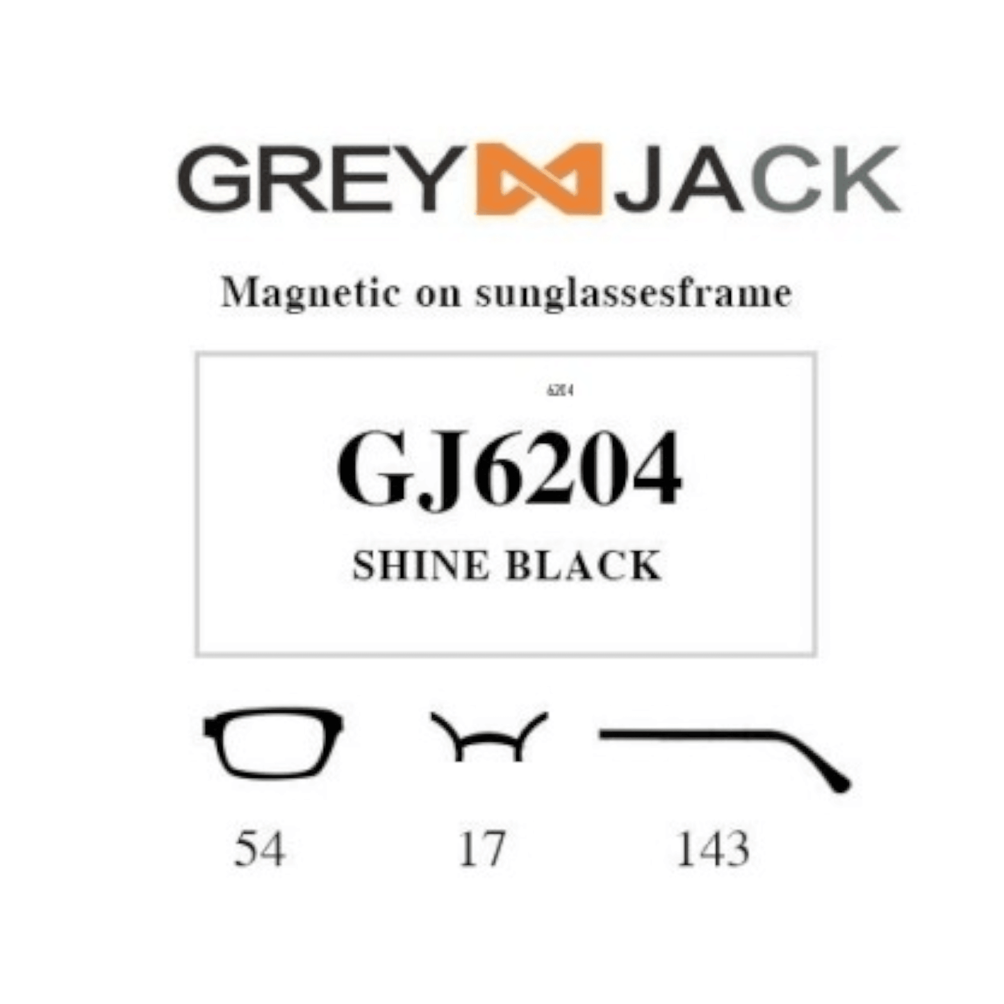 Grey Jack Clip On | Magnetic On Sunglasses Frame | GJ6204 | Shine Black | 54-17-143