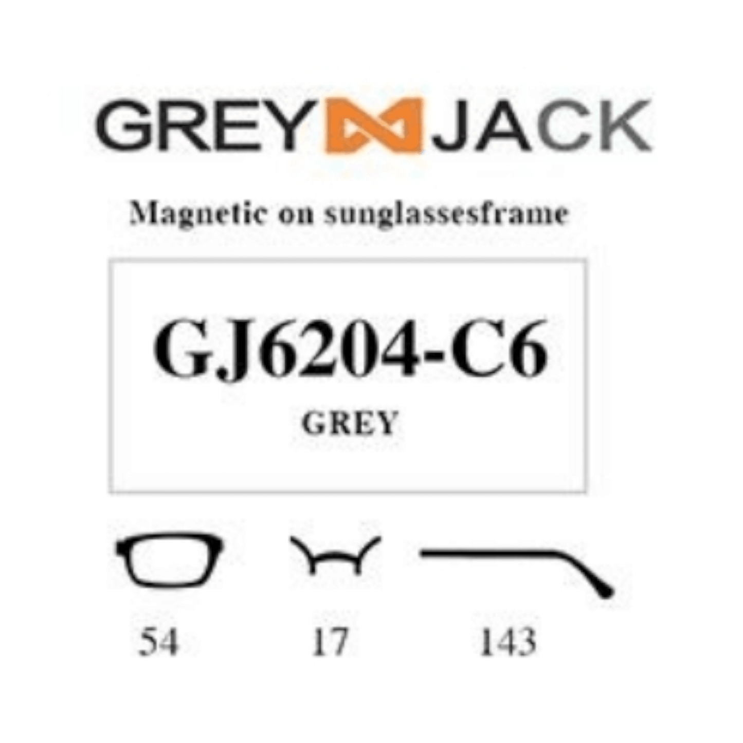 Grey Jack Clip On | Magnetic On Sunglasses Frame | GJ6204 | Grey | 54-17-143