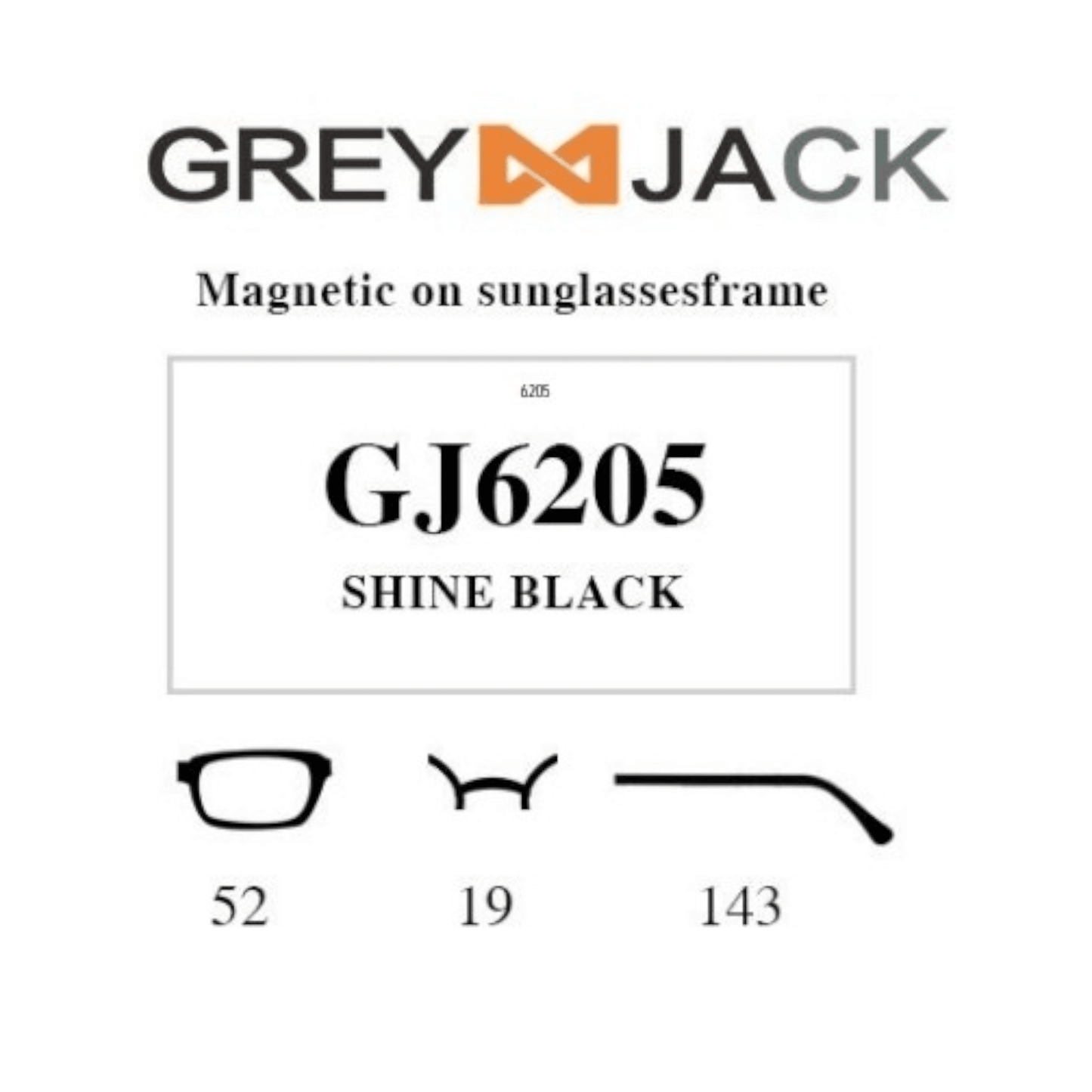 Grey Jack Clip On | Magnetic On Sunglasses Frame | GJ6205 | Shine Black | 52-19-143