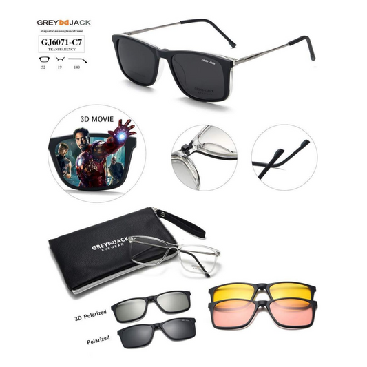 Grey Jack Clip-On Eyewear – 2-in-1 Magnetic Sunglasses | Polarized Lenses | TR90 Frame | GJ6071-C7 | Transparency