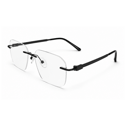 EVORA Elite Executive Rimless Square Eyeglass Frame – Premium Lightweight Metal | Black