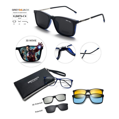 Grey Jack Clip-On Eyewear – 2-in-1 Magnetic Sunglasses | Polarized Lenses | TR90 Frame | GJ6076-C4 | Blue