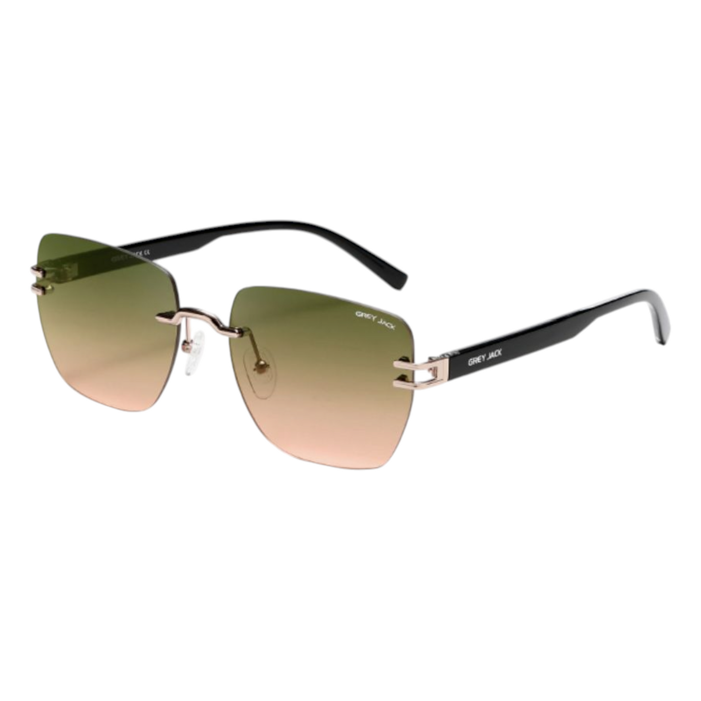 Grey Jack GJ B018 Rimless Square Sunglasses – Gold Frame with Green Pink Gradient Lens for Women