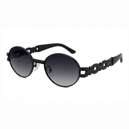 EVORA Luxe Chain Oval Sunglasses for Men & Women | Matte Black Metal Frame | UV400 Smoke Gradient Lens