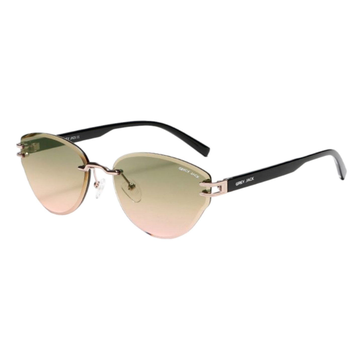 Grey Jack GJ B006 Rimless Cat Eye Sunglasses – Gold Frame with Green Pink Gradient Lens for Women