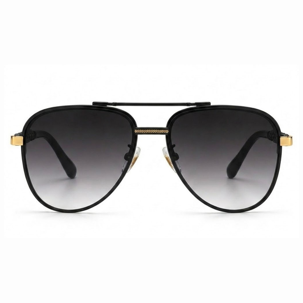 EVORA Monarch – Matte Black Gold Aviator Premium Sunglasses