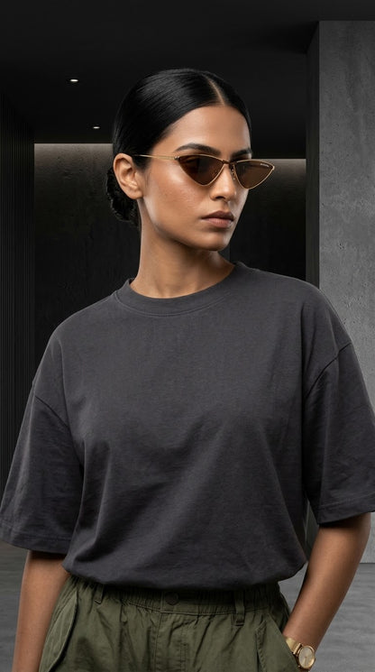 EVORA Astra Edge EVS-901 Gold Metal Cat-Eye Sunglasses with Brown UV Protected Lenses