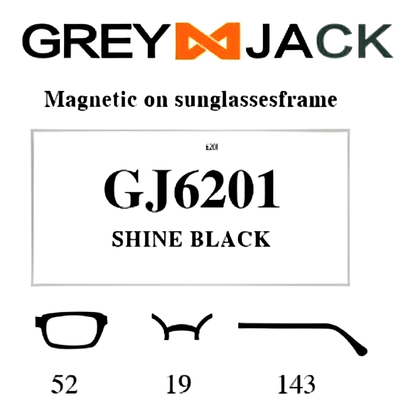 Grey Jack Clip On | Magnetic On Sunglasses Frame | GJ6201 | Shine Black | 52-19-143