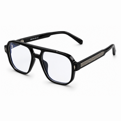 EVORA L7008 Onyx Black Premium Acetate Navigator Eyewear Frame | Glossy Black | Size 55-19-149