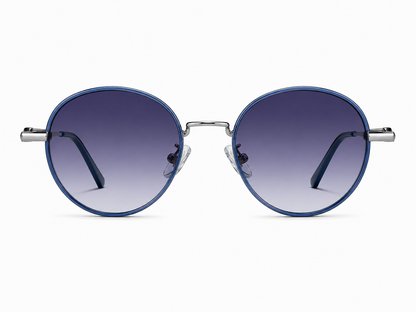 EVORA Eclipse – Silver Blue Gradient Round Premium Sunglasses