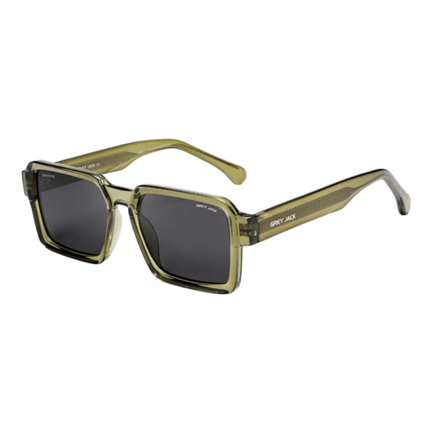 Grey Jack GJ6605 Transparent Green Polarized Sunglasses – Black Lens Fashionable Square Frame