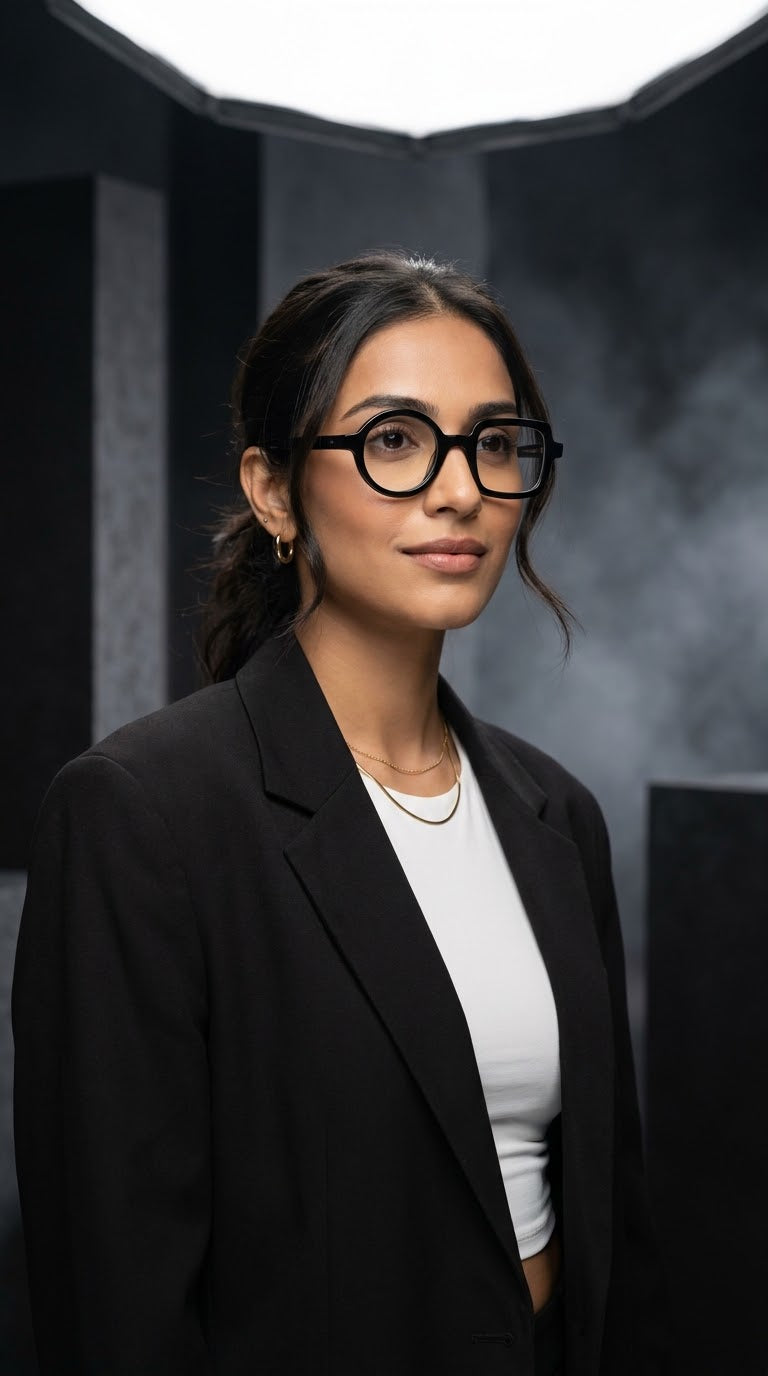 EVORA Asymmetry Premium Acetate Eyeglasses – Glossy Black | Round & Square Frame | Unisex