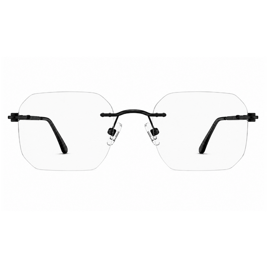 EVORA Elite Executive Rimless Square Eyeglass Frame – Premium Lightweight Metal | Black