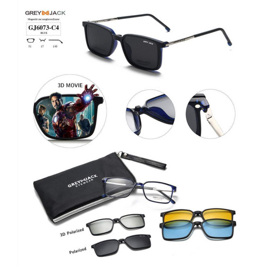 Grey Jack Clip-On Eyewear – 2-in-1 Magnetic Sunglasses | Polarized Lenses | TR90 Frame | GJ6073-C4 | Blue
