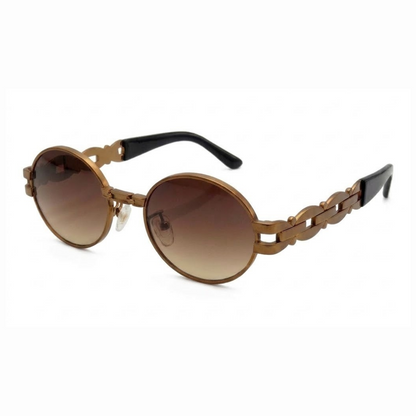 EVORA Luxe Chain Oval Sunglasses for Men & Women | Gold Metal Frame | Brown Gradient UV400 Lens