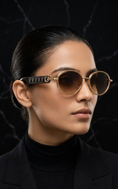 EVORA Golden Aura Premium Round Sunglasses for Women